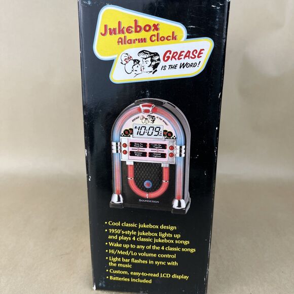 NIB Sound Design Miniature Jukebox Alarm Clock "GREASE is the Word" Video - Picture 3 of 11